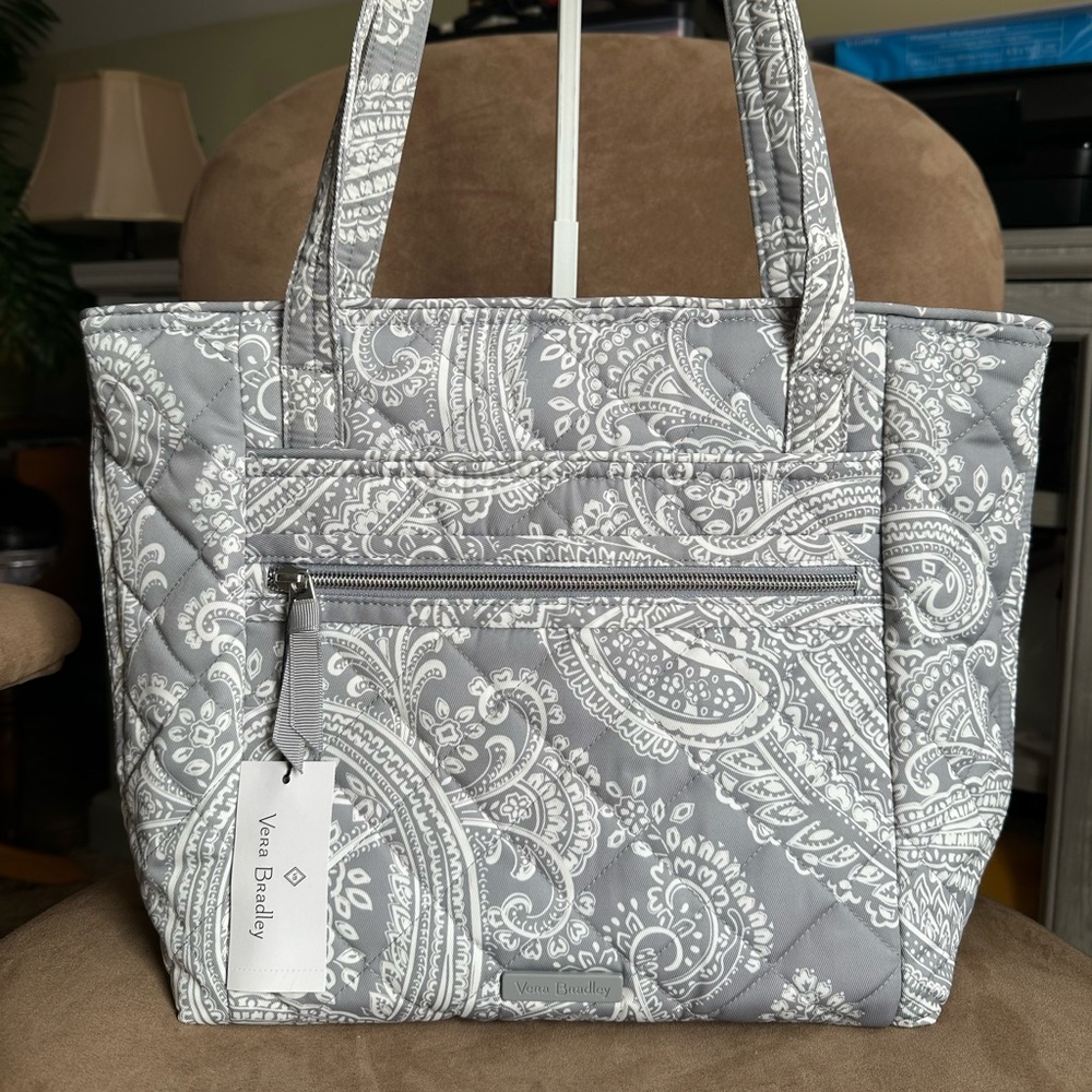 Sold- Vera Bradley Cloud Gray Paisley Small Vera Tote Bag, New with Tag - Picture 2 of 8